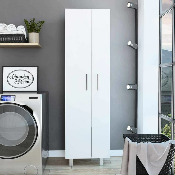 White 2-door - 5 Shelves For Mop, Broom & Cleaning Supply Storage Closet Pantry With 2 Doors Storing Supplies