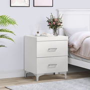 White 2-drawer Nightstand for Bedroom | Convenient Bedside Storage with Two Drawers | Solid Wood and Metal Construction, English Dovetail | Smooth Operation with Metal Center Glides