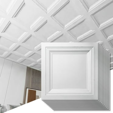 White 2 ft. x 2 ft. Decorative Square Drop Ceiling Tile, Lay-In PVC Ceiling Panels (48 sq.ft./Case)