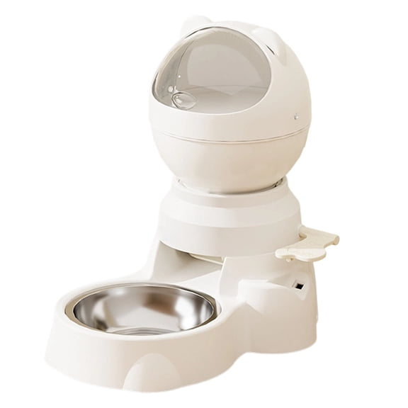 White 2-in-1 Automatic & Push Button Pet Feeder 1.5L Capacity for Dogs and Cats