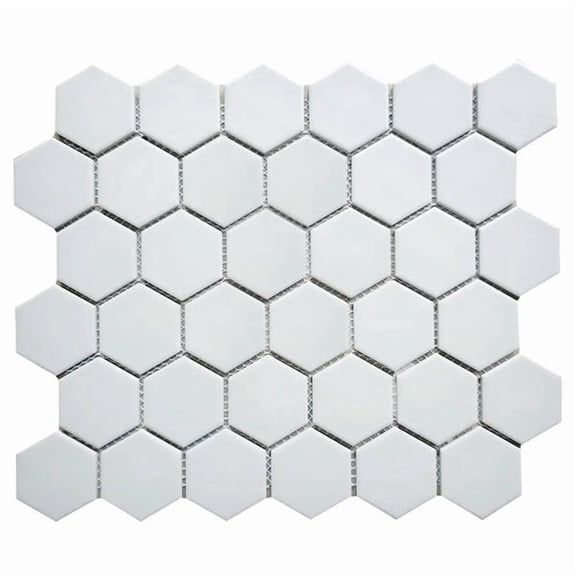 White Matte Porcelain Hexagon Mosaic Floor and Wall Tile, 2" on 12" x 12" Sheet, 20 sq. ft. per Box