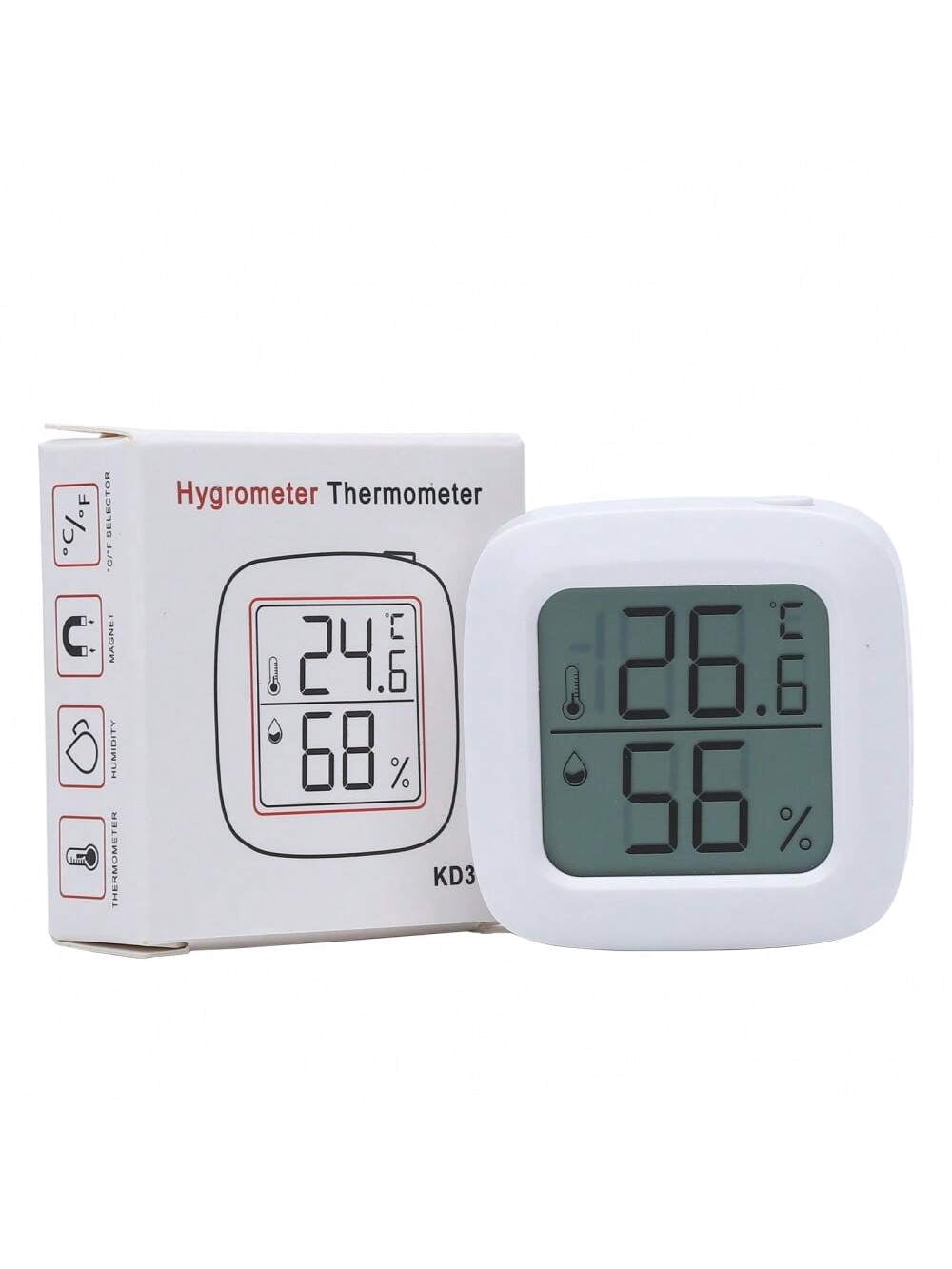 White - 2 pieces Digital Hygrometer Indoor Thermometer Room Thermometer ...