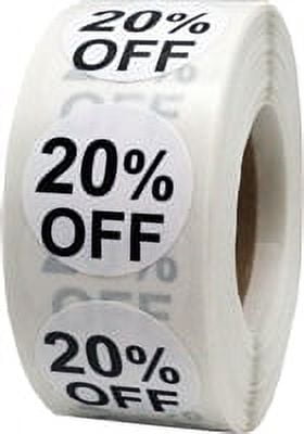 20% Percent Off Stickers for Retail 0.75 Inch 500 Adhesive Labels