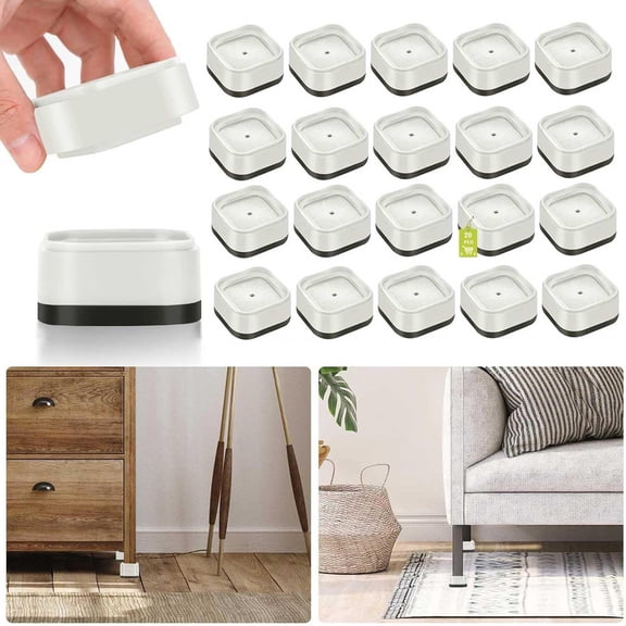 White 20 Pack Furniture Risers 1 Inch Heavy Duty Non-Slip Stackable Lift Blocks For Sofa Cabinet Bed Desk Chair