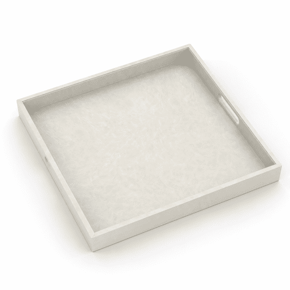 White 20" x 20" x 2" Square Leather Serving Tray for Ottoman, Tea, Food, and Entertaining