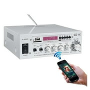 White 2000W Power Amplifier 2.0 Channel Home Theater Amplifiers DC 12V Support EQ FM SD USB 2 Mic 5.0 ,Easy to Operate