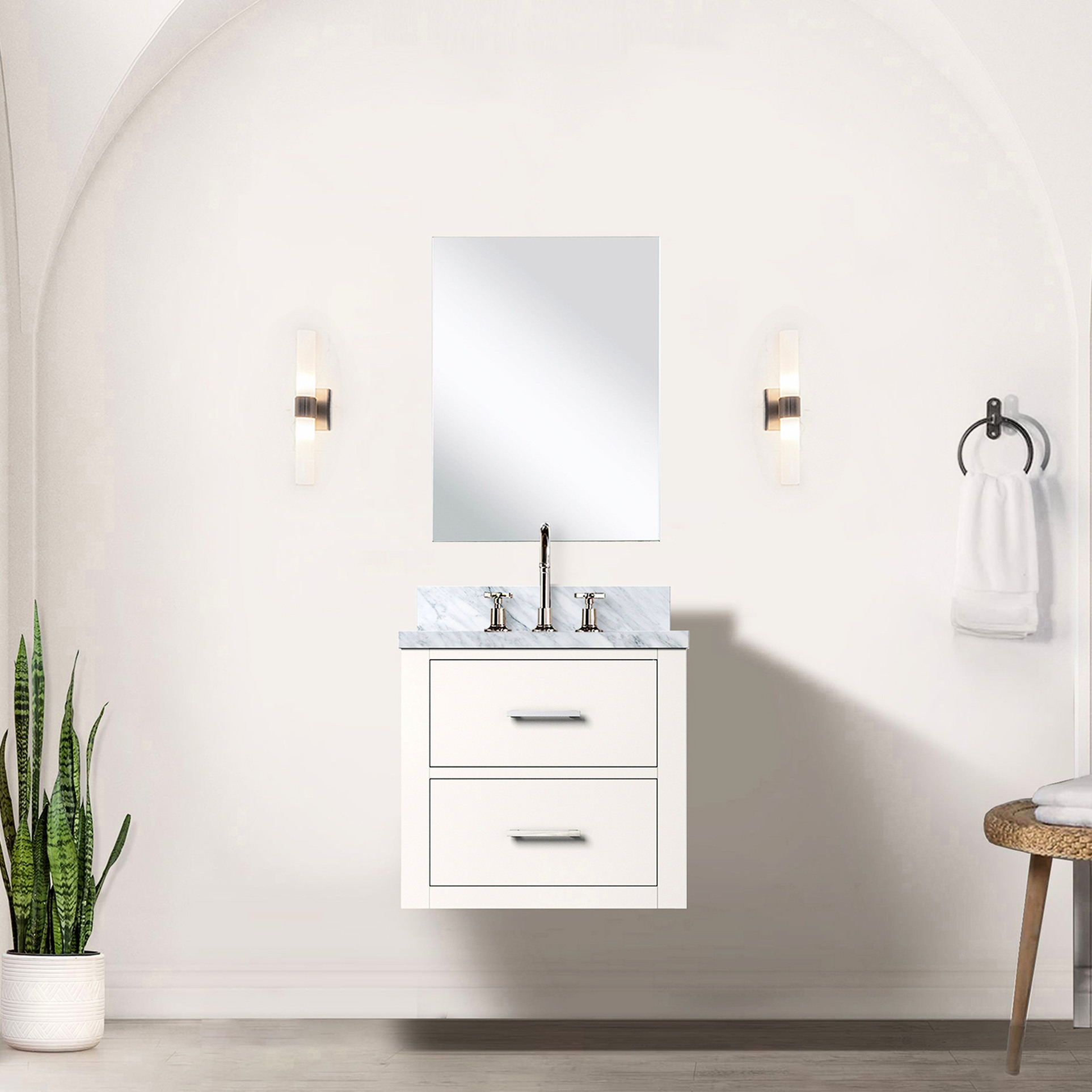 White 20x18 Bath Vanity - Acrylic Top Solid Wood Frame Construction