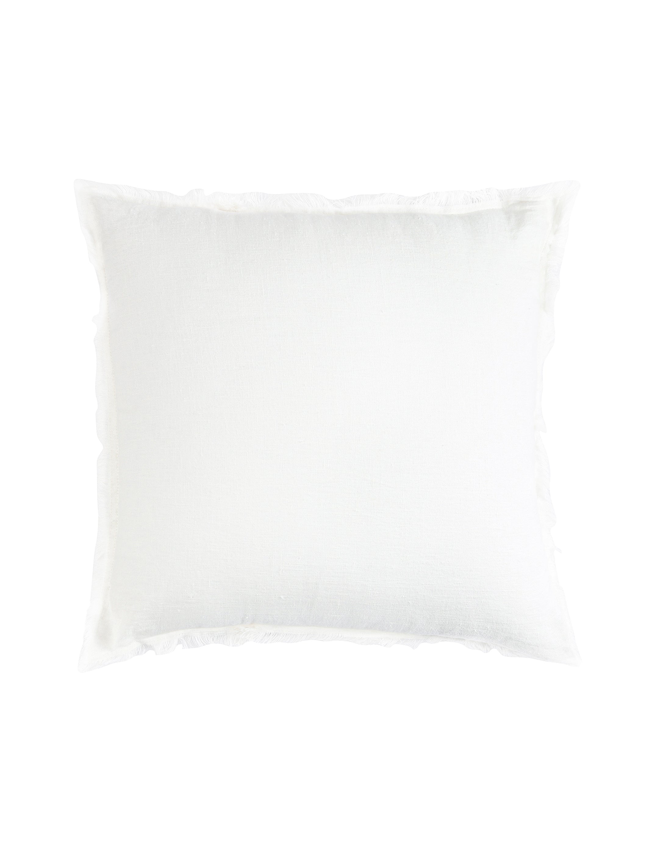 Bright White Linen Fringe Throw Pillow 20x20
