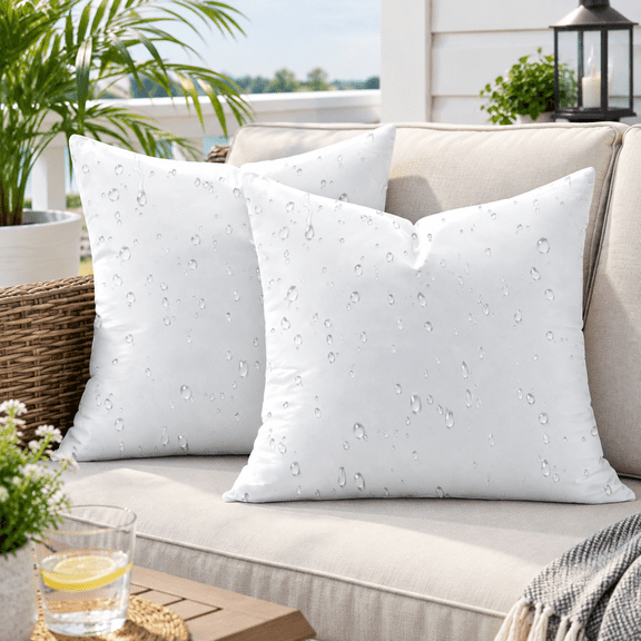 White 20x20 Inch (Pack of 2) Decorative Throw Pillow Inserts for Couch Sofa Bed Patio