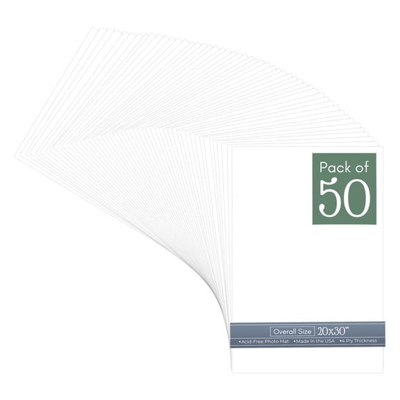 White 20x30 Uncut Art Mat Board - No Opening - 50 Mats