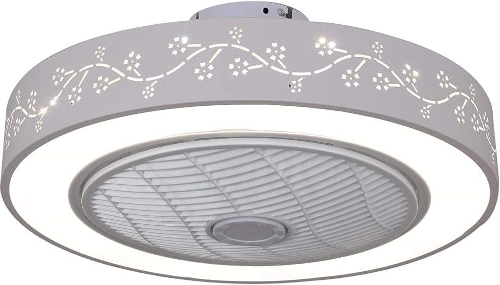 White 22" Ceiling Fan with Light, Modern Low Profile Fan with Remote & Smart APP Control 3 Colors 6 Speeds Semi Flush Mount Round Invisible LED Fan Chandelier for Bedroom Living Room