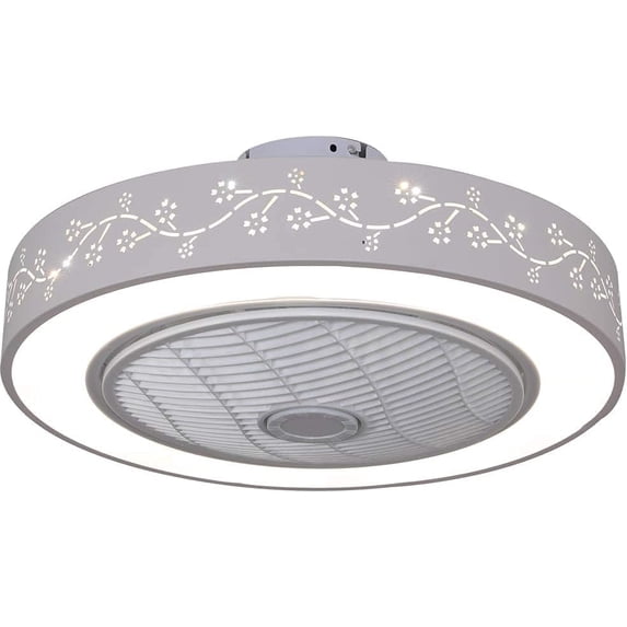 White 22" Ceiling Fan with Light, Modern Low Profile Fan with Remote & Smart APP Control 3 Colors 6 Speeds Semi Flush Mount Round Invisible LED Fan Chandelier for Bedroom Living Room