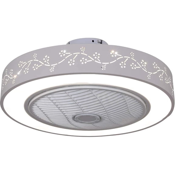 White 22" Ceiling Fan with Light, Modern Low Profile Fan with Remote & Smart APP Control 3 Colors 6 Speeds Semi Flush Mount Round Invisible LED Fan Chandelier for Bedroom Living Room