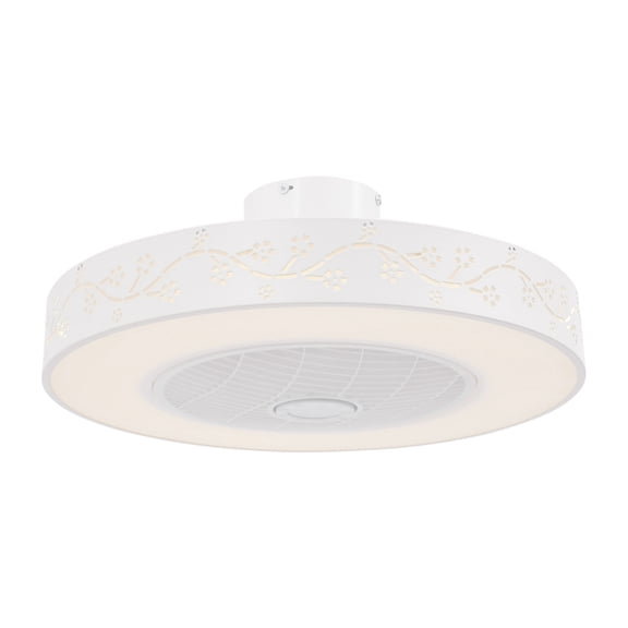 White 22" Dimmable Ceiling Fan with Light, 7 Blades Fan with Remote & Smart APP Control 3 Colors 6 Speeds Semi Flush Mount Round Invisible LED Fan Chandelier for Bedroom Dining Room