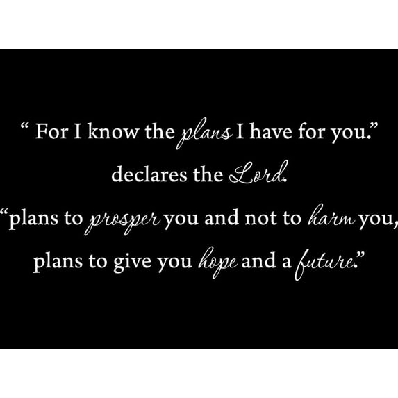 White 22" x 9" White 22" x 9" "For I know the plans i have for you," declares the Lord..... Vinyl Wall Art Home Decor Decal Sticker