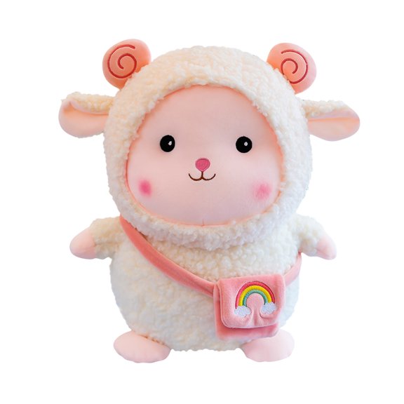 White 22Cm Soft Cute Lamb Plush Doll Stuffed Sheep Backpack Curly Fabric Birthday Gift Cotton White