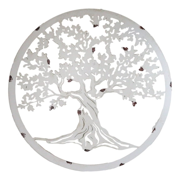 White 24"D Oversized Celtic Tree of Life Medallion Metal Wall Circle Plaque