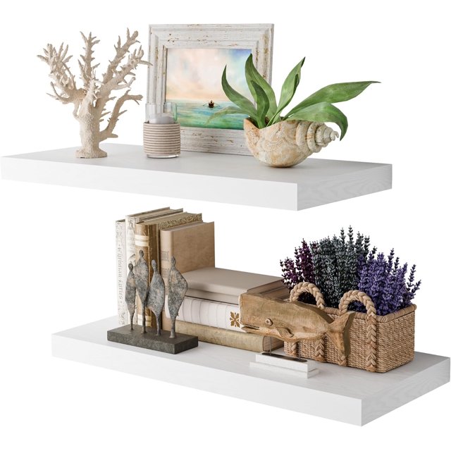 White 24 Inch Floating Shelves for Wall, 10 Inch Deep Floating Shelves