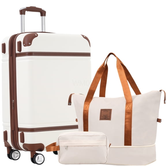 White 24 Inch Hardshell Expandable Suitcase Set with TSA Lock, Lightweight ABS Spinner Luggage with Duffel & Toiletry Bag