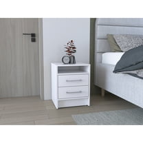 White 24" Night Stand With Open Shelf And 2 Drawers - Modern Bedroom Decor Two Nightstand Addition