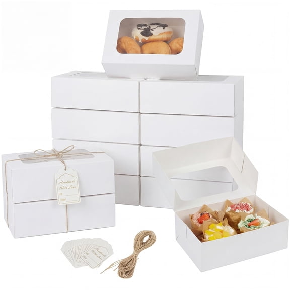 White 24 Pack Bakery Boxes with Window 9x6x3 Inch for Cookies, Desserts, Gift Giving