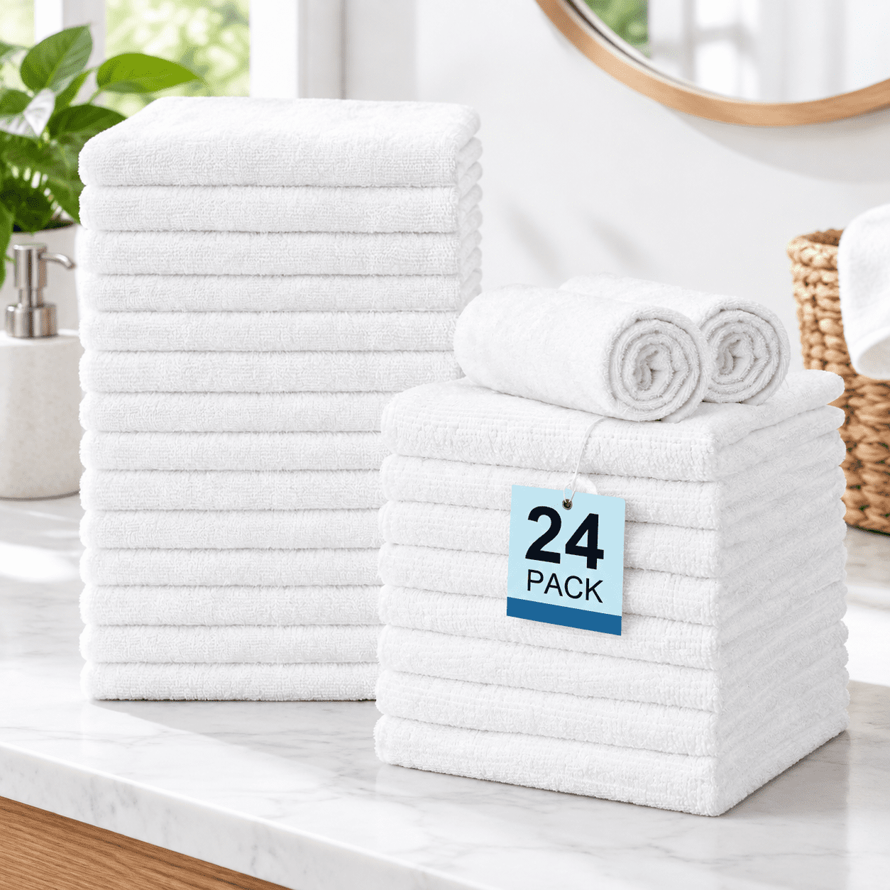 White 24 Pack Hand Towel Set, 16x27 Inch Highly Absorbent Quick Drying ...