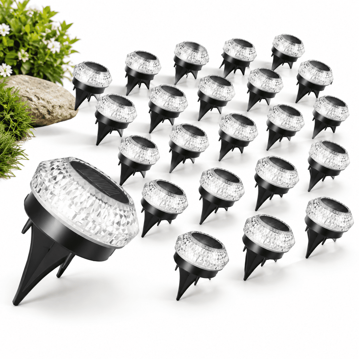 Solar Disc White 24 Pack Solar Ground Lights IP67 Waterproof Flat Disc Landscape ...