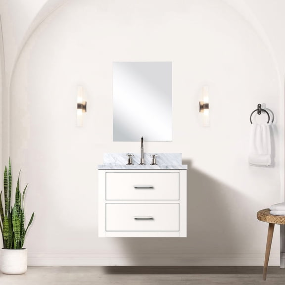 White 24 in. Wide Single Bath Vanity with MDF Filler | Ideal for Small Bathrooms with Chrome Faucet and Mirror | Enjoy a Complete and Stylish Bathroom Upgrade