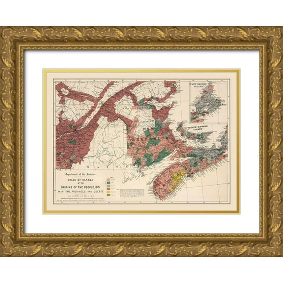 White 24x19 Gold Ornate Wood Framed with Double Matting Museum Art Print Titled - Maritime Provinces Quebec Canada 1901 - White 1906