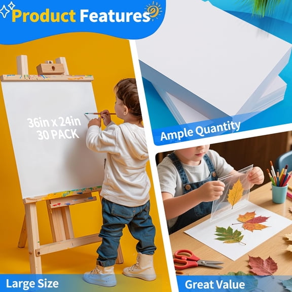 White 24x36 Poster Boards, 30 Pack Heavyweight Blank Display for School Office Craft Projects