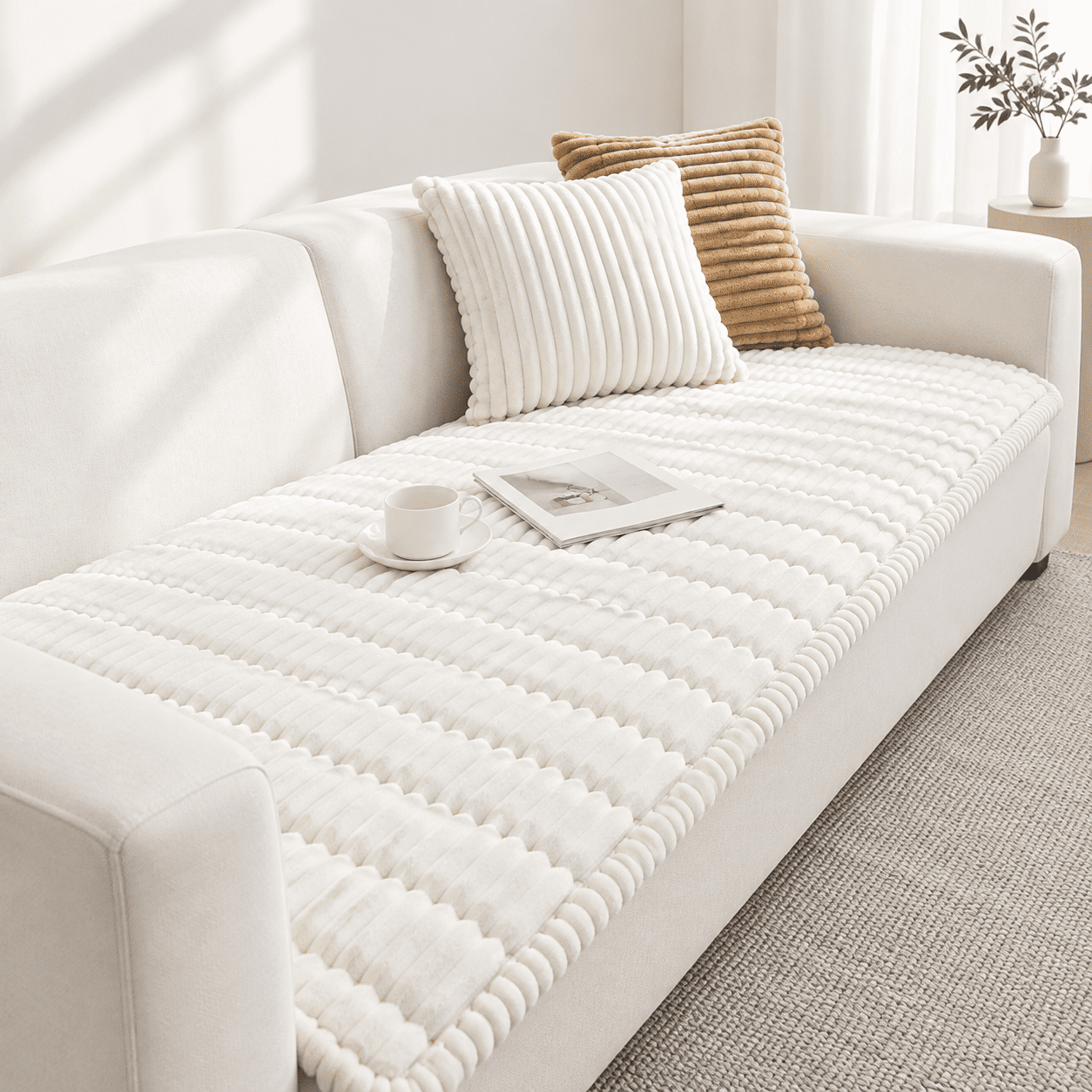 White 27.6X82.7 Non-Slip Pet Friendly Washable Couch Sofa Protector ...
