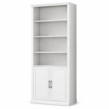 White 28-Inch Wide Tall Bookcase with Doors, 6-Tier Storage Cabinet, Modern Bookshelf for Office Living Room Library