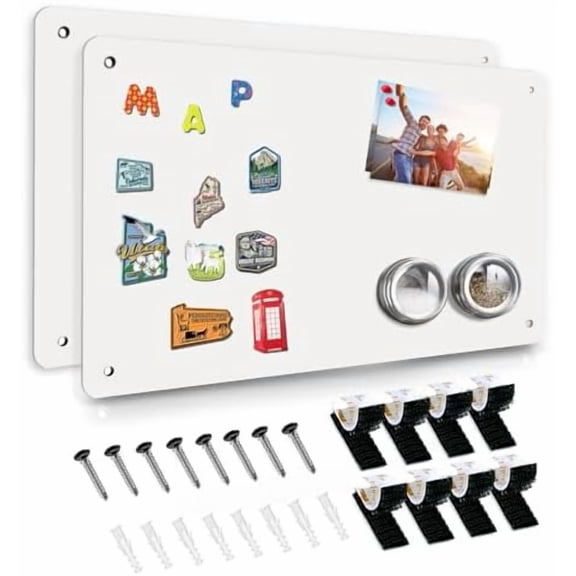 White 2Pack Magnetic Board,17.5 x 4; Magnet Bulletin Board to Display Magnetic Notes, Poetry, Photos, Suitable for Wall, Refrigerator, Cabinet etc, Come with 4 Pcs Dual Lock Tape and Screws