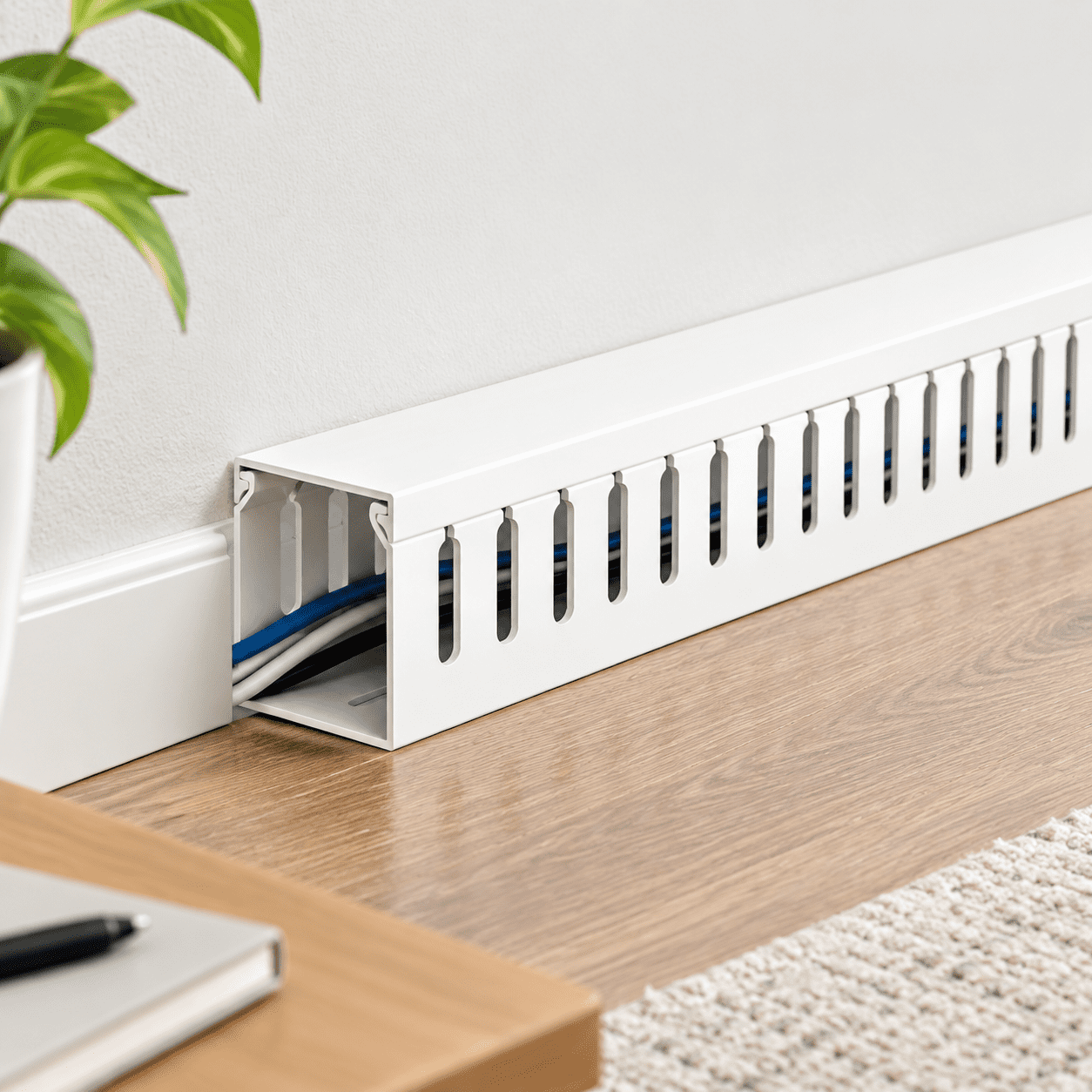 White 2in H X 2in W X 99in L PVC Cable Raceway Under Desk Wire ...