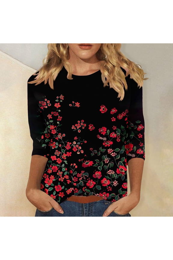 White 3/4 Sleeve Tops for Women Plus Summer Tees for Women 2025 Cotton Casual Work Tops for Women Summer Printed T Shirts for Women Petite my items