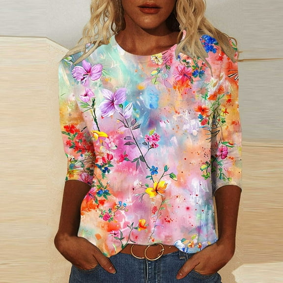 White 3/4 Sleeve Tops for Women Summer Shirts for Teens Womens Tops Dressy Blouses Womens T Shirts Graphic Mom