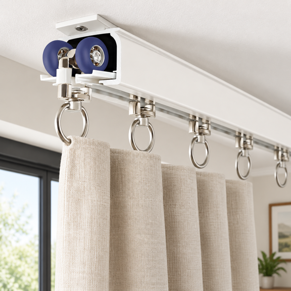 White 3.9ft(120cm)Single Curtain Track Ceiling or Wall Mount with Silent Rollers