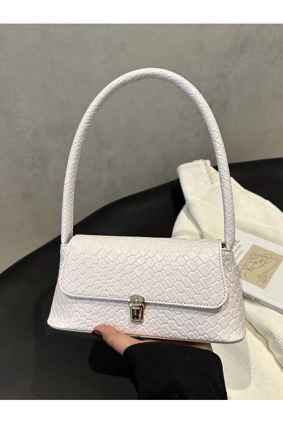 White-3 Crocodile Embossed PU Leather Shoulder Bag With Clasp Closure