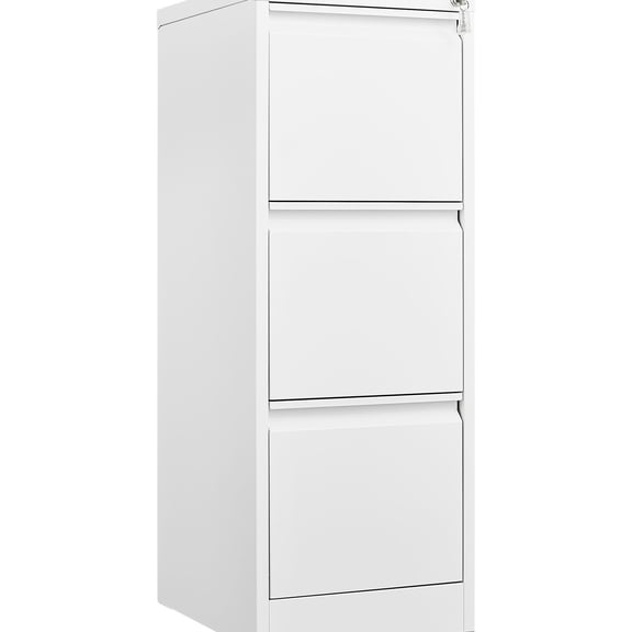 White 3-Drawer File Cabinet with Lock, Anti-Tipping Drawer System / Office Storage, Prevents Tipping
