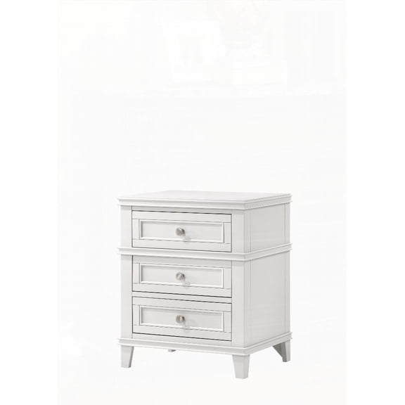 White 3-Drawer Nightstand with USB  Poplar Solid Wood
