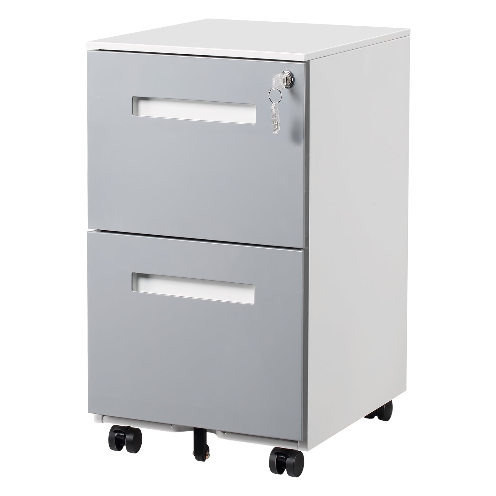White 3-Drawer Office Filing Cabinet on Wheels with Lockable Storage for