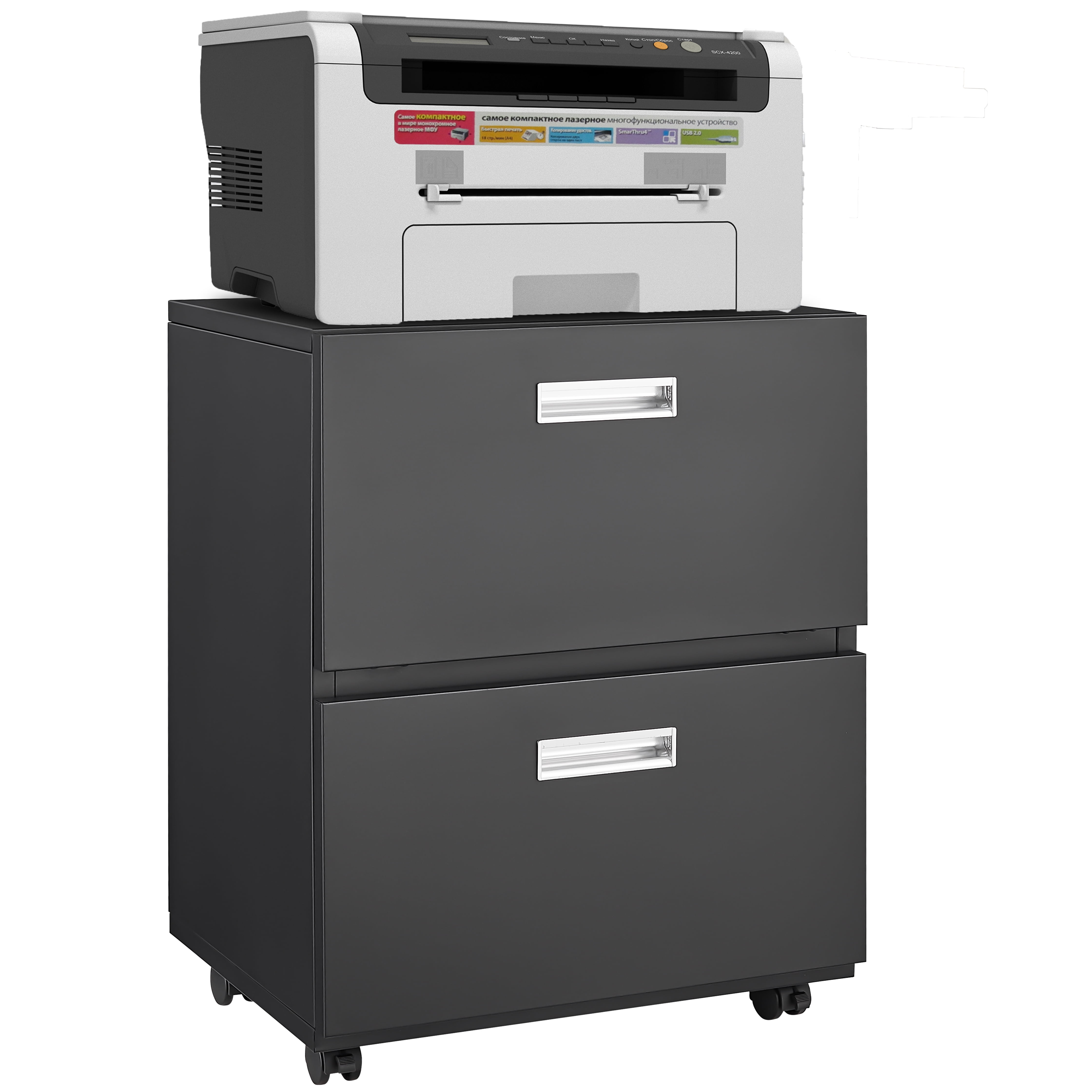 White 3-Drawer Office Filing Cabinet on Wheels with Lockable Storage for