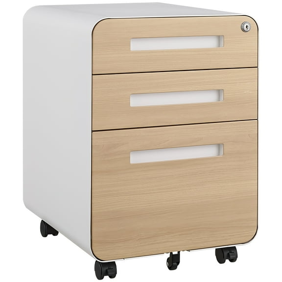White 3-Drawer Office Filing Cabinet on Wheels with Lockable Storage for