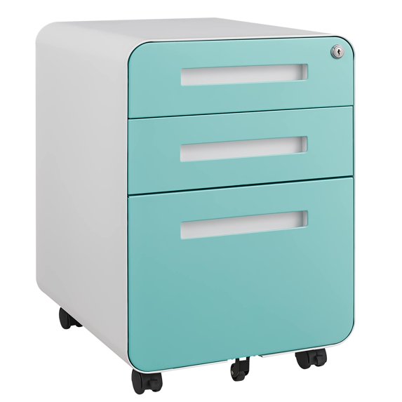 White 3-Drawer Office Filing Cabinet on Wheels with Lockable Storage for