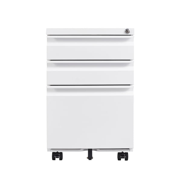 White 3-Drawer Office Filing Cabinet on Wheels with Lockable Storage for