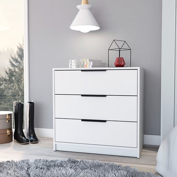 White 3 Drawers 27.82 In. High Dresser, Modern Spacious Top Height Decoration