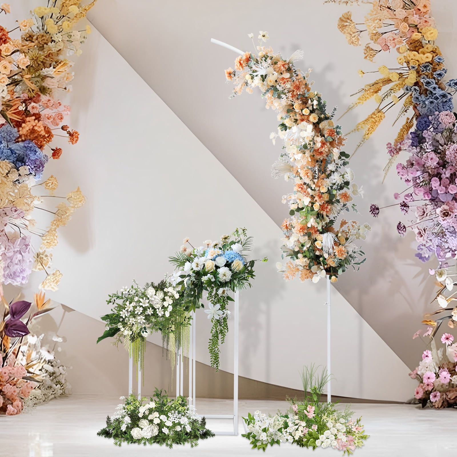 White 3 Kind Sizes Balloon Arch Stand and 2 Flower Stands, 2 Kinds ...