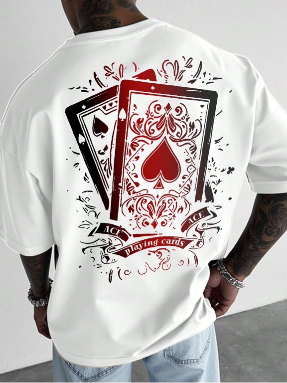 White-3 Mens Oversized Retro Ace Of Spades Playing Card Graphic T-Shirt