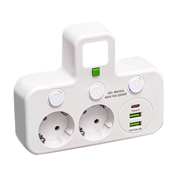 White 3-Outlet with USB Wall Tap Power Strip with Night Light Multi ...