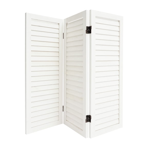 White 3 Panel Room Divider Screen, Freestanding Folding Paulownia Wooden Short Screen, 35.4" W X 31.9" H Shutter Style Decorative Divider for Living Room Office Bedroom Study Dressing Room